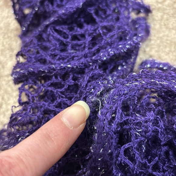 Handmade Deep Purple scarf- silver threads - soft ruffles dress scarf 72” long - Picture 7 of 9